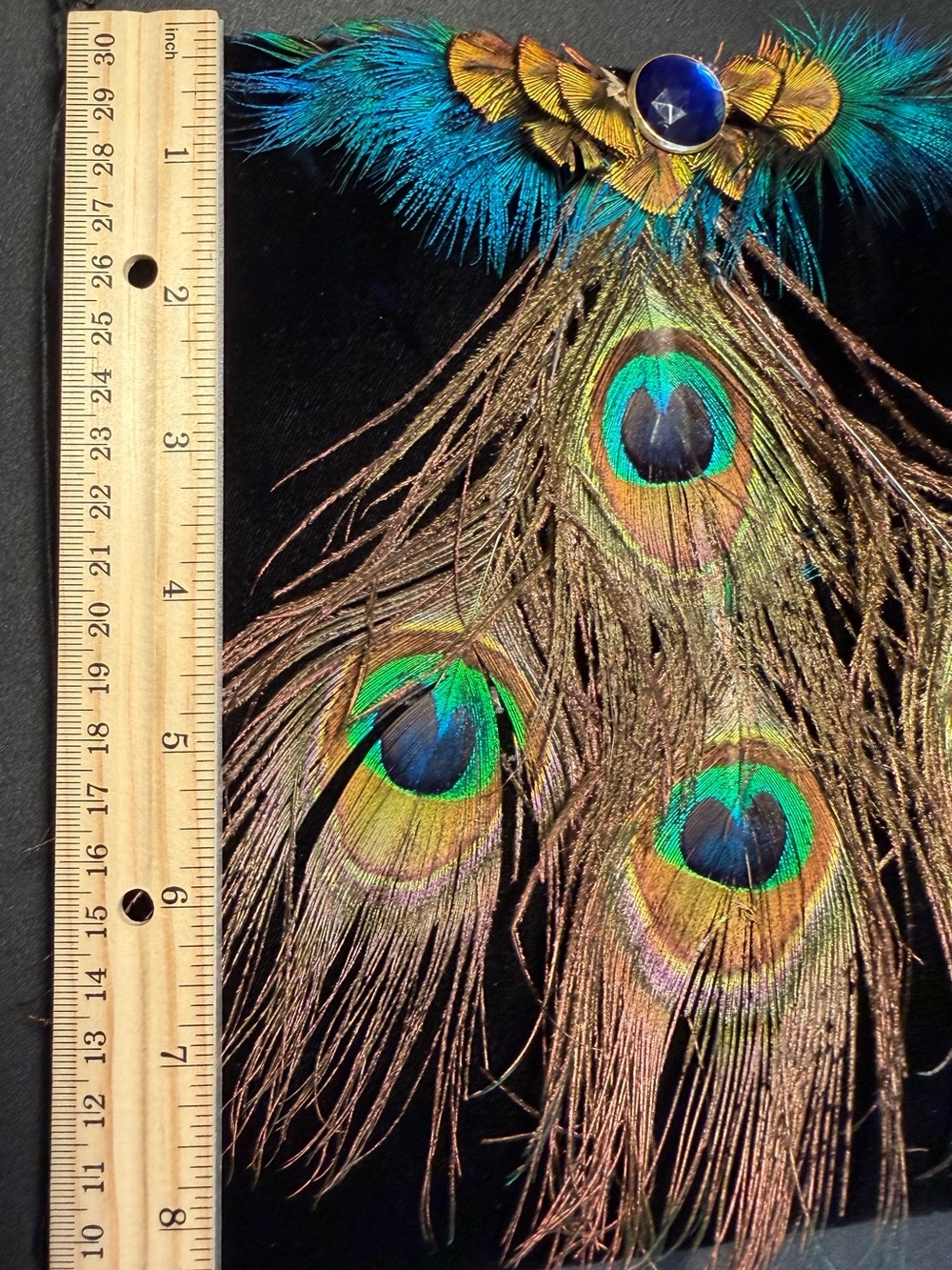 Handmade Bainbridge Island Peacock Feather Velvet Crossbody Purse - Picture 4 of 7